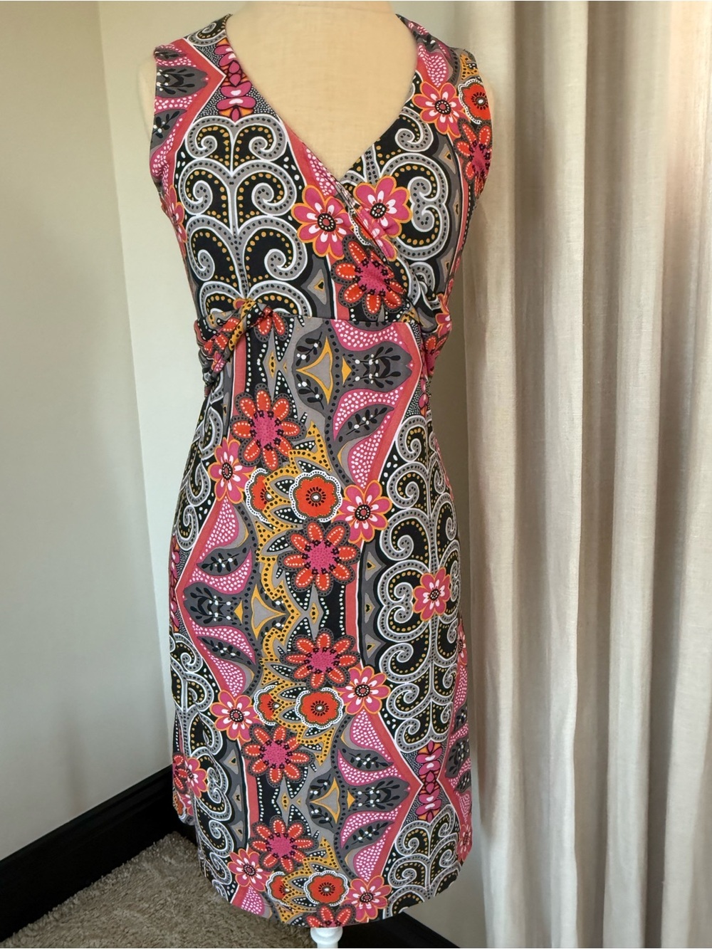 Prana Pink and Black Floral Paisley Sleeveless Dress